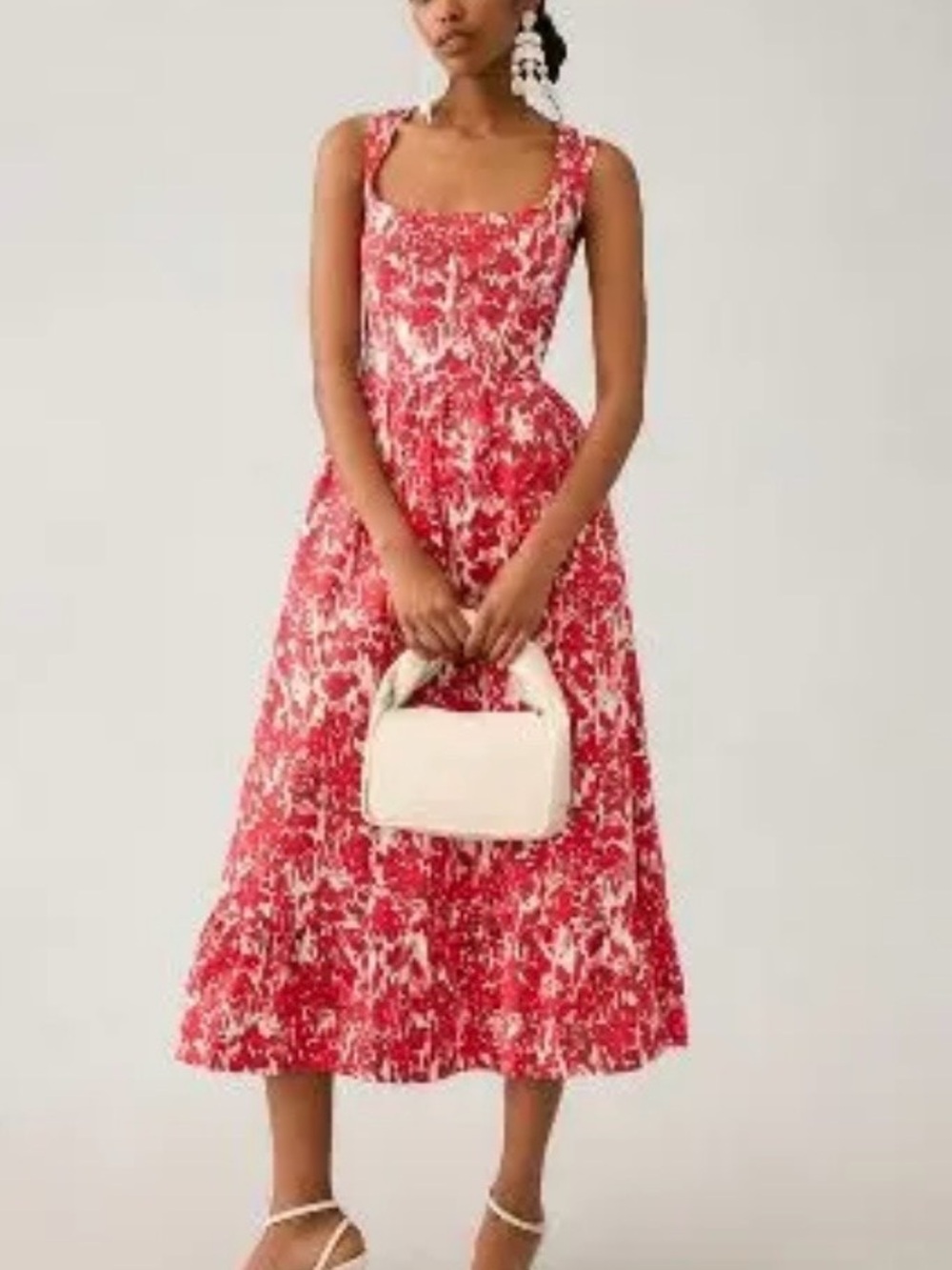 AURETA STUDIO Square-Neck Corset A-Le Dress Red Floral Anthropologie Small